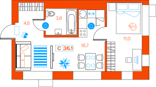 Квартира 36,1 м², 1-комнатная - изображение 1