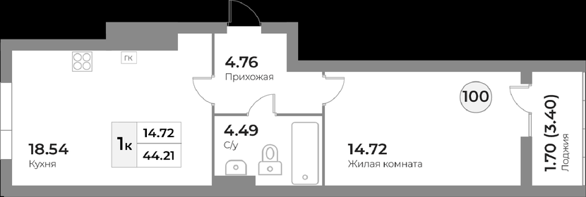 45 м², 1-комнатная квартира 10 311 870 ₽ - изображение 4