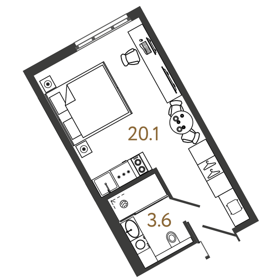 23,7 м², апартаменты-студия 9 200 000 ₽ - изображение 1