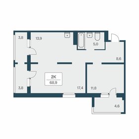 Квартира 68,9 м², 2-комнатная - изображение 1