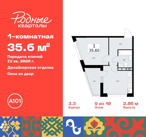 35,6 м², 1-комнатная квартира 8 165 306 ₽ - изображение 33