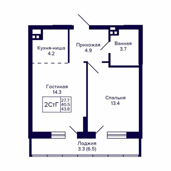 43,8 м², 2-комнатная квартира 5 920 000 ₽ - изображение 1