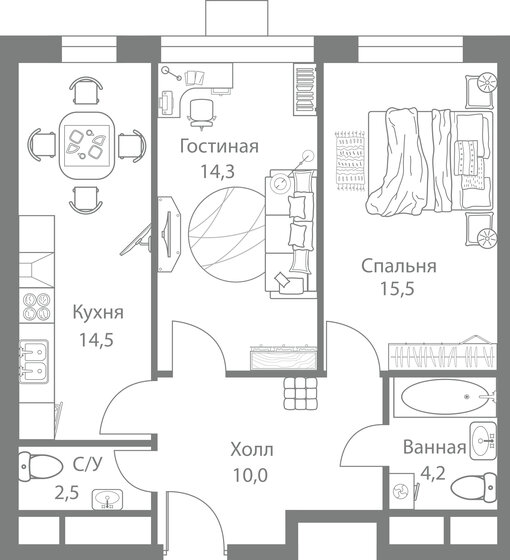 61 м², 2-комнатная квартира 14 762 000 ₽ - изображение 1