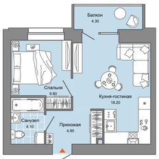 Квартира 38 м², 1-комнатная - изображение 2