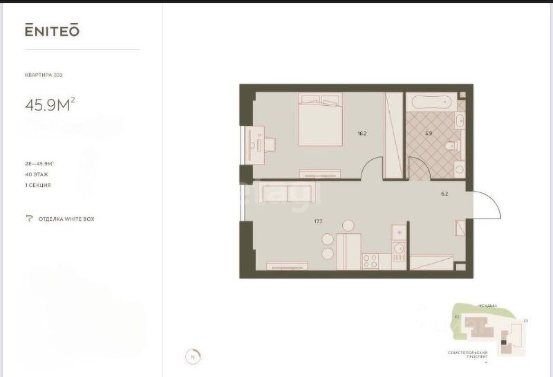 45,9 м², 2-комнатная квартира 22 000 000 ₽ - изображение 1