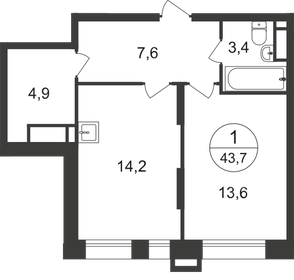 Квартира 43,7 м², 1-комнатная - изображение 1