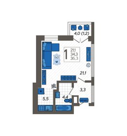Квартира 36,3 м², студия - изображение 1