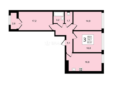 Квартира 80,7 м², 3-комнатная - изображение 1