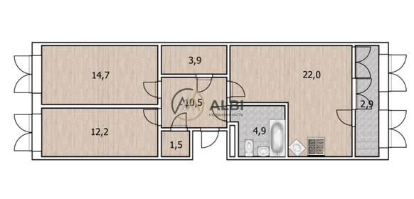 Квартира 72,5 м², 3-комнатная - изображение 1