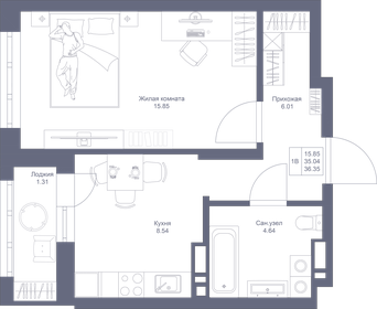 36,4 м², 1-комнатная квартира 8 724 000 ₽ - изображение 31