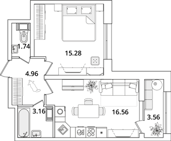 43,3 м², 1-комнатная квартира 11 242 276 ₽ - изображение 10
