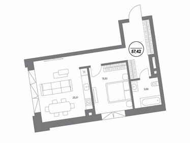 Квартира 57,4 м², 1-комнатные - изображение 1