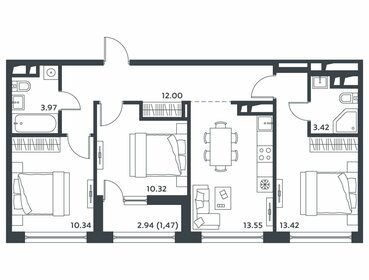 Квартира 67,7 м², 3-комнатная - изображение 1