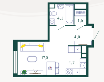 Квартира 31,4 м², студия - изображение 1