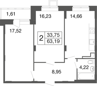 Квартира 63,2 м², 2-комнатная - изображение 1