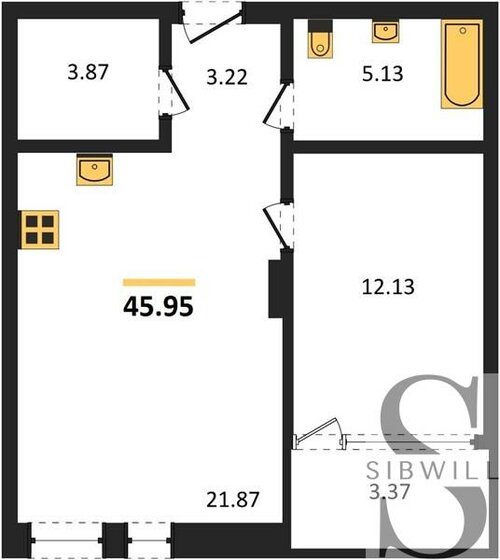 46 м², 1-комнатная квартира 6 006 000 ₽ - изображение 1