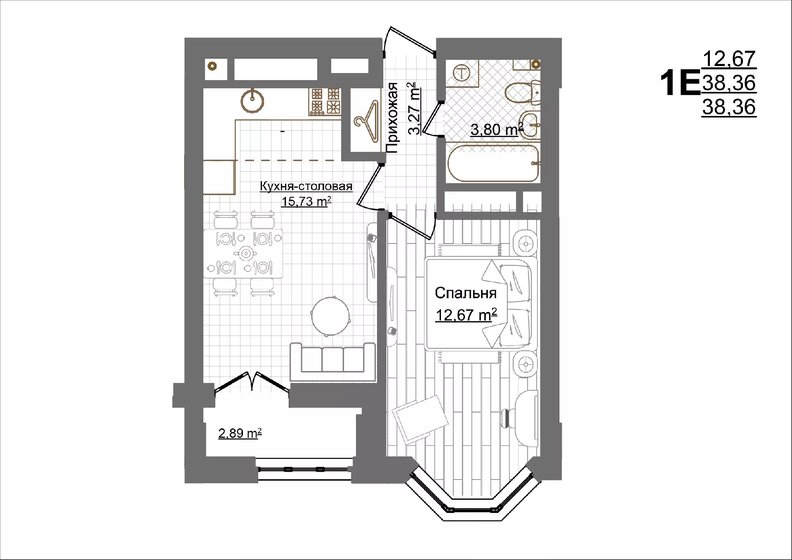 38,4 м², 1-комнатная квартира 7 058 240 ₽ - изображение 1