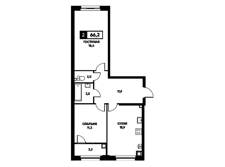 66,2 м², 2-комнатная квартира 5 825 600 ₽ - изображение 1