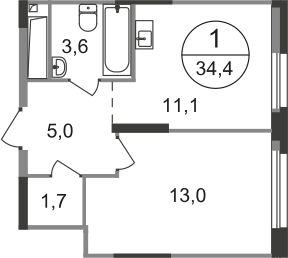 34,4 м², 1-комнатная квартира 10 848 452 ₽ - изображение 1