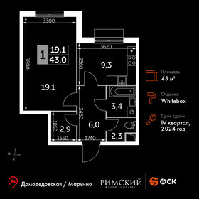 Квартира 43 м², 1-комнатная - изображение 1