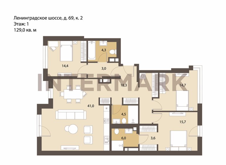 129 м², 4-комнатная квартира 61 000 000 ₽ - изображение 1