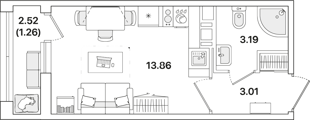 21,3 м², квартира-студия 5 545 199 ₽ - изображение 20