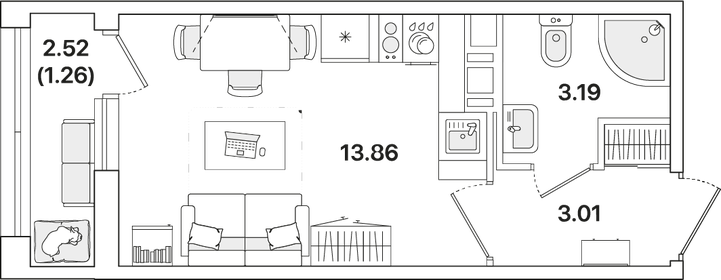 21,3 м², квартира-студия 5 545 199 ₽ - изображение 1