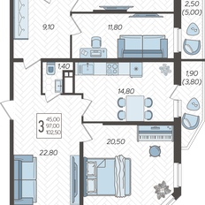 Квартира 102,5 м², 3-комнатная - изображение 2