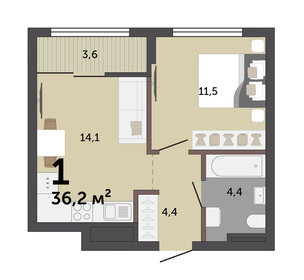 34 м², 1-комнатная квартира 6 600 000 ₽ - изображение 54