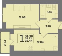 Квартира 34,2 м², 1-комнатная - изображение 1