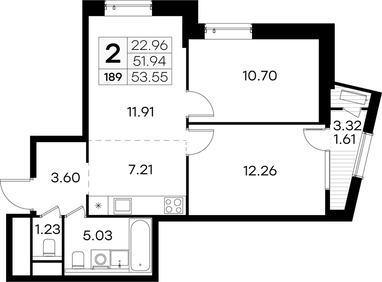 53,6 м², 2-комнатная квартира 15 279 999 ₽ - изображение 1