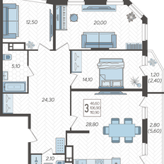 Квартира 110,9 м², 3-комнатная - изображение 2