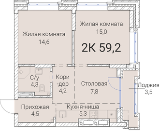 59,2 м², 2-комнатная квартира 11 385 000 ₽ - изображение 27