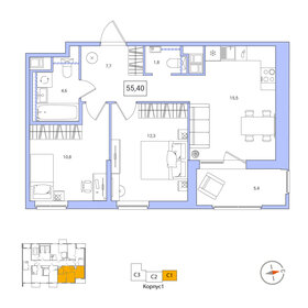 54,7 м², 2-комнатная квартира 8 587 900 ₽ - изображение 15