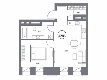 Квартира 57,1 м², 1-комнатные - изображение 1