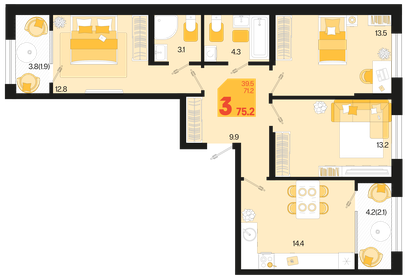 72,5 м², 3-комнатная квартира 8 700 000 ₽ - изображение 16