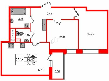 Квартира 56,4 м², 2-комнатная - изображение 1