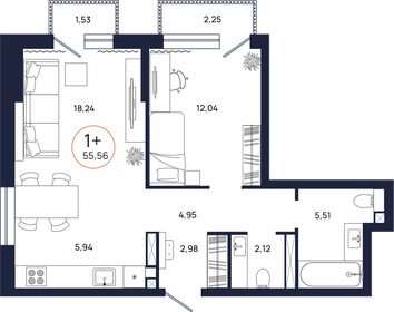 Квартира 55,6 м², 1-комнатная - изображение 1