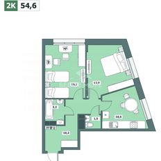 Квартира 54,6 м², 2-комнатная - изображение 2