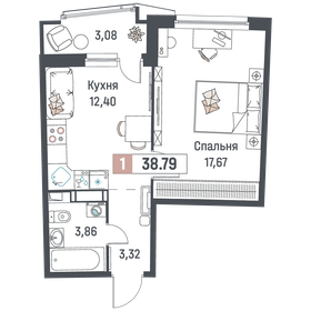 Квартира 38,8 м², 1-комнатная - изображение 1