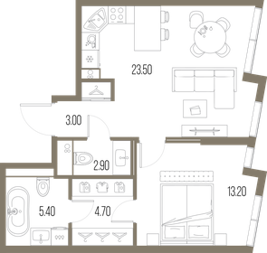 Квартира 52,7 м², 1-комнатная - изображение 1