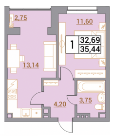 35,5 м², 1-комнатная квартира 3 619 980 ₽ - изображение 28