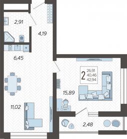 Квартира 42,9 м², 2-комнатная - изображение 1