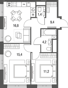 Квартира 58,4 м², 3-комнатная - изображение 1