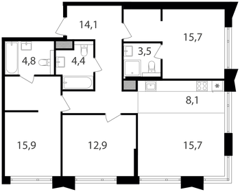 Квартира 95,1 м², 3-комнатная - изображение 1