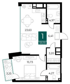 Квартира 59,2 м², 1-комнатная - изображение 1