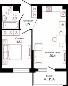 41,5 м², 1-комнатная квартира 6 129 550 ₽ - изображение 73