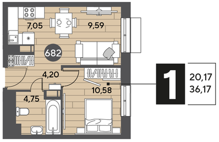 36,2 м², 1-комнатная квартира 6 116 347 ₽ - изображение 26