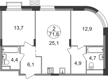 Квартира 71,8 м², 2-комнатная - изображение 1