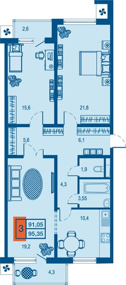 91,1 м², 3-комнатная квартира 13 156 725 ₽ - изображение 1